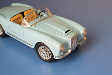 Collection scale model of retro car. Classic cabriolet car. Rarity
