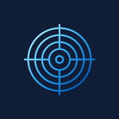 Crosshair vector blue icon or logo element in outline style on dark background