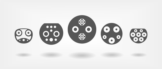 Set of basic connectors for charging electric vehicles. Outline icons