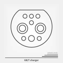 Electric Car charging plug GB T, China. Line icon witch editable stroke