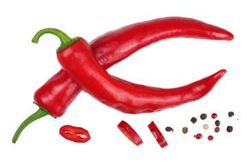 Pepper bitter on white background isolated, top view