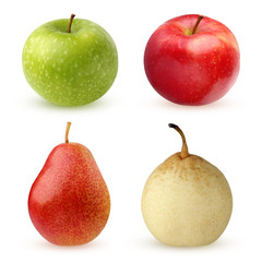 apples and pears isolated on white background.