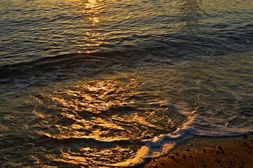 夕暮の波打ち際