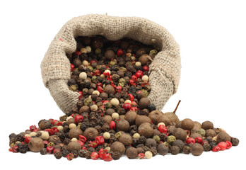A mixture of peppers , in a bag isolated on white