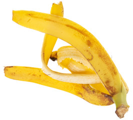 Yellow banana peel isolated on white background