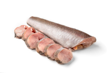 Frozen whiting fish isolated on white background. 
