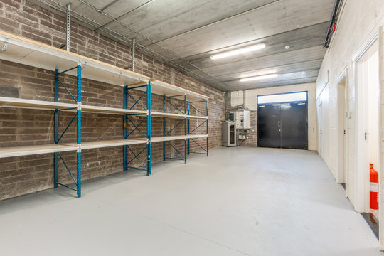 Warehouse room with shelves