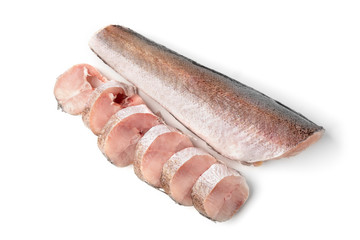 Frozen whiting fish isolated on white background. 