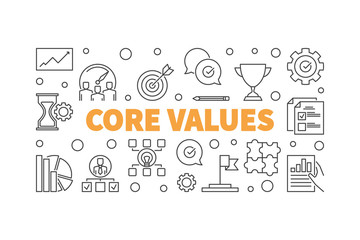 Core Values horizontal concept illustration or banner in thin line style