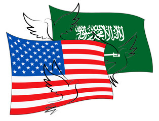 Us Saudi Arabia Flags And Relationship Or Conflict - 3d Illustration