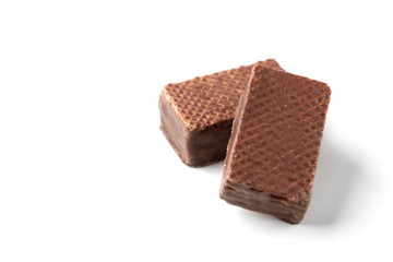 Wafer chocolate candy isolated on white background.