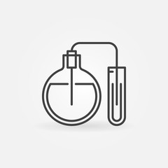 Flask with test tube icon - vector chemistry glassware concept sign or logo element in thin line style