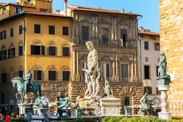 Fountain of Naptune on the Piazza della Signoria, Florence, Italy. It is the center of Florence...