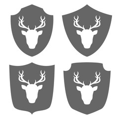 Deer head on coat of arms. Icon set. Vector.