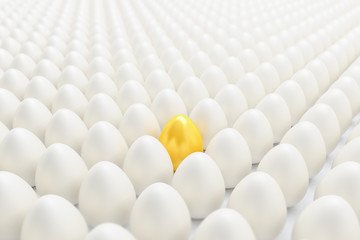 Frohe Ostern - viele weiße Eier - goldenes Ei - Oster