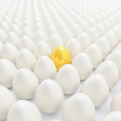 Frohe Ostern - viele weiße Eier - goldenes Ei - Oster