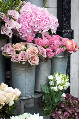 colorful variety of flowers sold in the market in London.