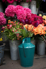 colorful variety of flowers sold in the market in London.