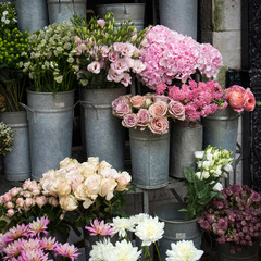 colorful variety of flowers sold in the market in London.
