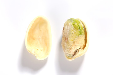 pistachio nuts in white background     