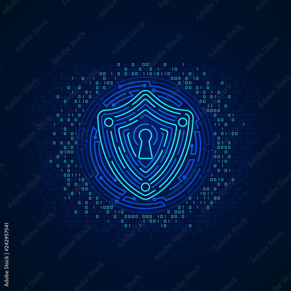 Wall mural concept of cyber security, shape of shield combined with electronic pattern