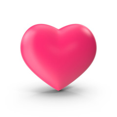 Pink Heart 3d rendered with shadows on white background