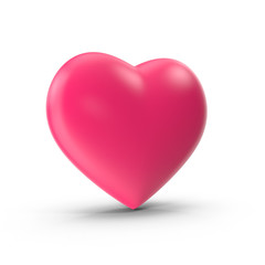 Pink Heart 3d rendered with shadows on white background