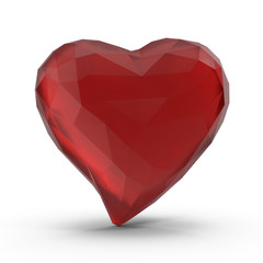 Precious red stone heart 3d rendered with shadows on white background