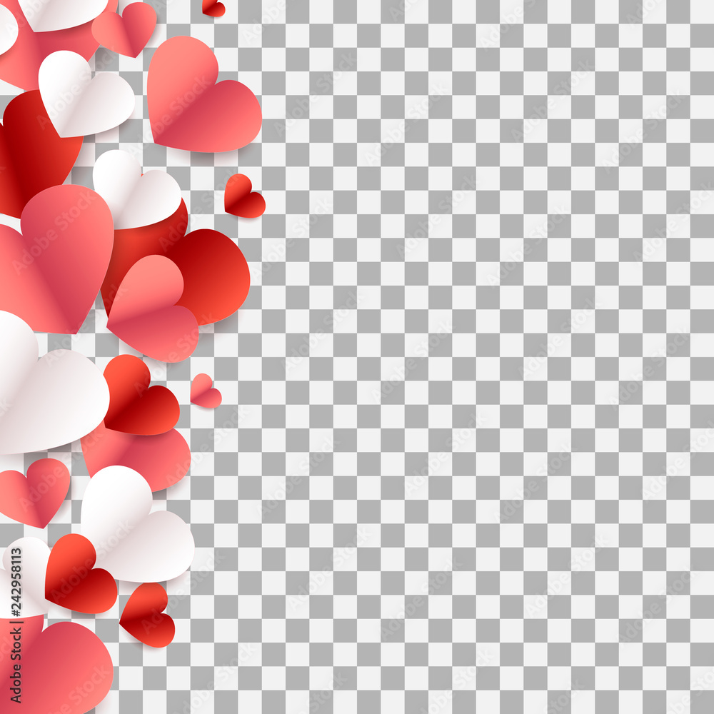 Wall mural paper cut heart on transparent background. template with hearts for valentine's day. concept for gre