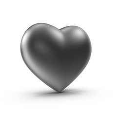 3d rendered Silver Heart Side View  on white background with shadows