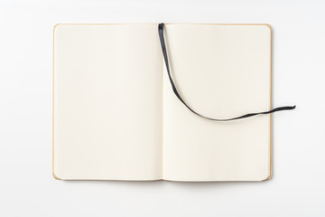 Top view of kraft paper notebook, page, bookmark