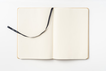 Top view of kraft paper notebook, page, bookmark
