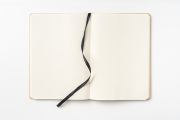 Top view of kraft paper notebook, page, bookmark