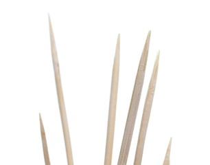 Wooden toothpicks, macro isolated on white  background, clipping path
