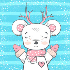 Cute bear, deer - baby illustration.
