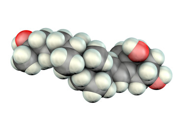 Calcitriol molecule, activated form of vitamin D3 used in the treatment of calcium deficiency with hypoparathyroidism, 3D illustration