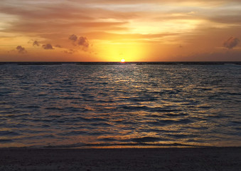 Colorful ocean beach sunset .Tropical Maldives beach.