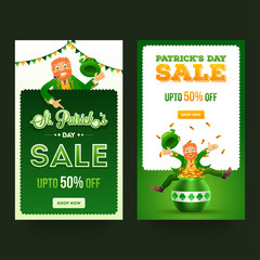 Set of two sale template or flyer design with 50% discount offers for St. Patrick's Day celebration.