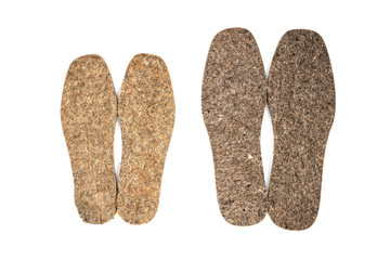 Warm shoe insoles isolated on white background.