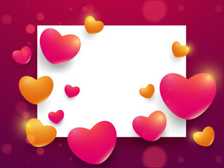 Yellow and red heart shapes decorated bokeh background with space for your message. Valentine's Day celebration greeting card design.