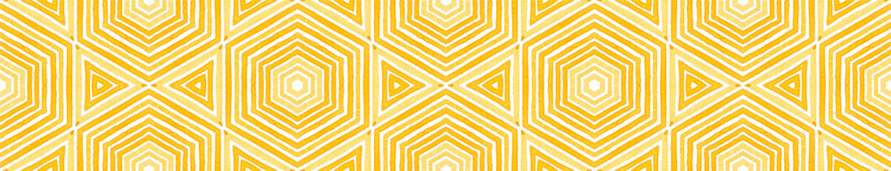 Orange Seamless Border Scroll. Geometric Watercolo