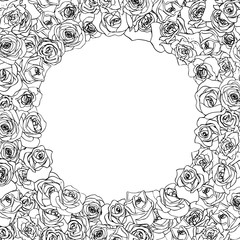 A lot of beautiful outline rosebuds in round frame on white