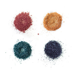 A set of color pigments in different shades, pigment powder close up, glitter eyeshadow / mica....