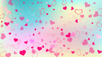 Red hearts of confetti are flying. Happy background. The idea of wallpaper design, textiles, packaging, printing, holiday invitation for Valentine's Day. Red on Gradient fond Vector.