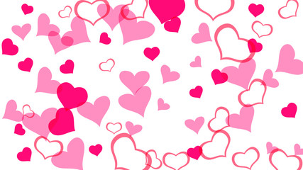 Design element for wallpaper, textiles, packaging, printing, holiday invitation for wedding. Festive background. Red hearts of confetti are falling. Red on White fond Vector.