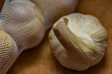 Close up of organic garlic bulbs