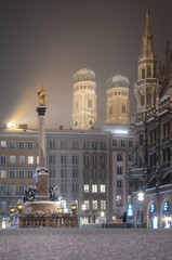 Munich Marienplatz and Frauenchurch in winter