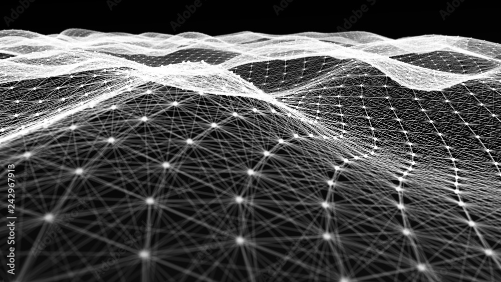 Poster abstract polygonal space. network connection structure. digital data visualization. big data digital