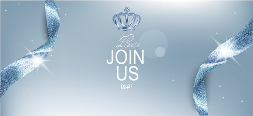 Vip invitation gold card with sparkling ribbons and crown. Vector illustration [Converted]