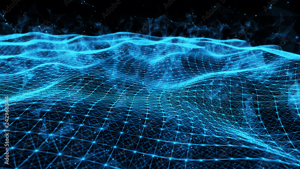 Poster abstract polygonal space. network connection structure. digital data visualization. big data digital